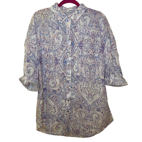 Chicos Pleated Paisley cotton Tunic top size 2 12/14 - Picture 1 of 8